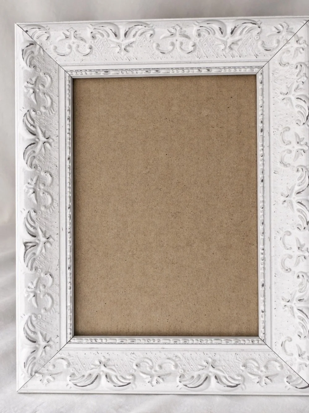White Ornate 5x7 Frame Velvet Back Cottage Farmhouse Decor